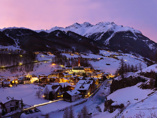 Wall Mural - Mountains ski resort Solden Austria at sunset