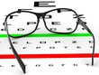Near vision test card with glasses illustration. Eye examination tests, ophthalmologist (medical doctor) concept.