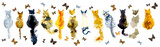 Fototapeta Koty - Cats and butterflies. Seamless border stripe. Watercolor hand drawn illustration
