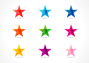 the colorful vector stars. the shining star icons in the shades of nine colors.