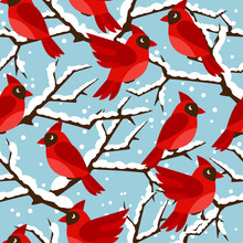 Happy Holidays Seamless Pattern With Birds Red Cardinal
