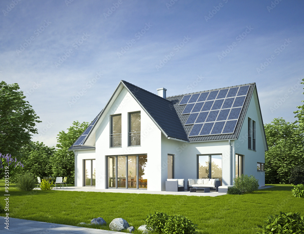Haus Standard weiss mit Solar - obrazy, fototapety, plakaty 