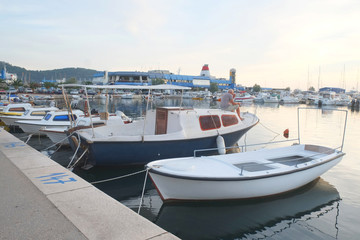 Poster - Boats in the in the bay of Bar, Montenegro