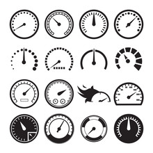 Set Of Speedometers Icons. Vector Illustration