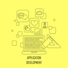 Wall Mural - application development in flat thin line style