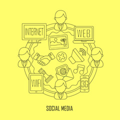 Wall Mural - social media in thin line style