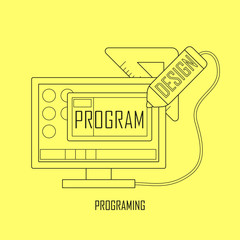 Wall Mural - programing concept in thin line style