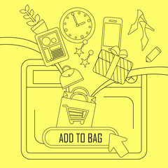 Wall Mural - add products to bag concept in thin line style