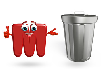 Cartoon Character of alphabet M with dustbin