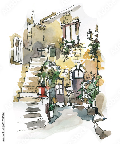 Nowoczesny obraz na płótnie Hand made sketch of old street.