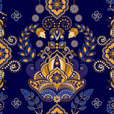 Dark blue indian seamless pattern