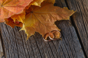 Wall Mural - fall wedding decoration on rustic wood