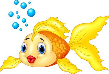 Cartoon cute golden fish isolated on white background