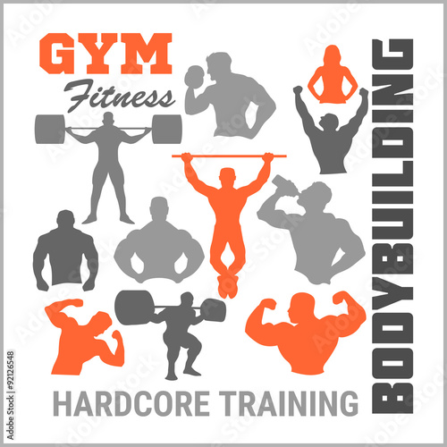 Obraz w ramie Bodybuilders silhouettes. Vector set.