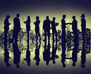 Wall Mural - Business People New York Night Silhouette Concept