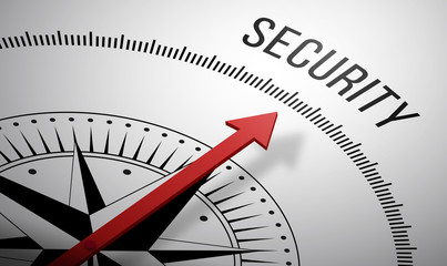 Poster - 3D rendering of a compass with a Security icon.