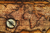 Fototapeta Mapy - Old vintage compass on ancient map