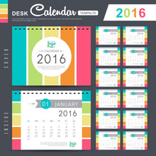 Desk Calendar 2016 Vector Design Template With Abstract Pattern. Set Of 12 Months. Vector Illustration