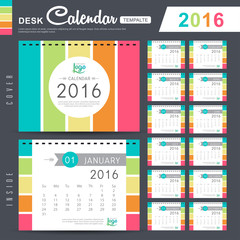 Desk Calendar 2016 Vector Design Template with abstract pattern. Set of 12 Months. vector illustration