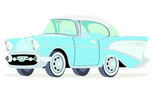 Caricatura Chevrolet BelAir 1957 Coupe Azul Vista Frontal Y Lateral