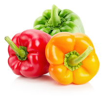 Red, Yellow, Orange And Green Pepper Isolated On The White Backg
