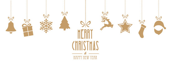 Wall Mural - christmas elements hanging gold isolated background