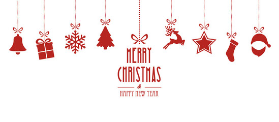 Wall Mural - christmas elements hanging red isolated background