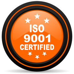 iso 9001 orange glossy web icon on white background