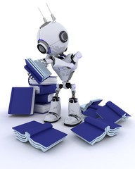 Canvas Print - Robot with stack of books