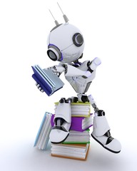 Canvas Print - Robot with Stack of books