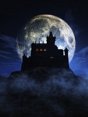 Wall Mural - 3d halloween background with spooky castle