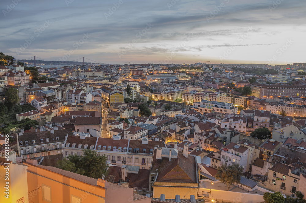 Lisbon view at dusk, Portugal - obrazy, fototapety, plakaty 