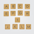 ABC on wooden blocks vector set.  Alphabet. Wooden scrabble game. Part one.