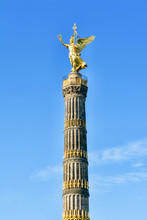 Victory Column In Berlin.  The Monument Is Located In The Center Of The Tiergarten Park On The Square Big Star.
