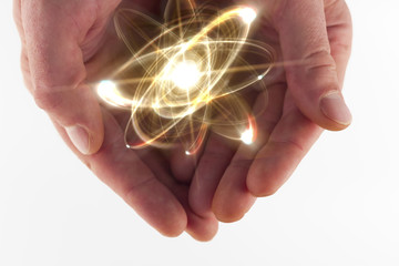 Wall Mural - atom particle hands