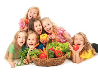 happy children with vegetables