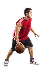 Basketball player with ball  isolated on white