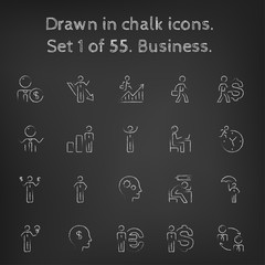 Canvas Print - Business icon set drawn in chalk.