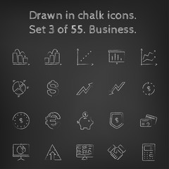 Poster - Business icon set drawn in chalk.