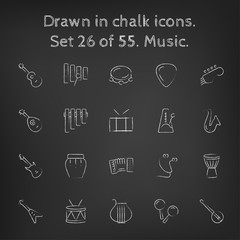 Canvas Print - Music icon set drawn in chalk.