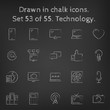 Technology icon set drawn in chalk.
