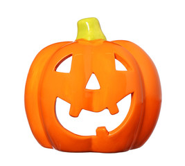 ceramic Happy Halloween Pumpkin, Jack O Lantern isolated on whit