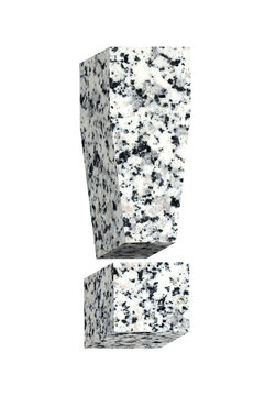 Exclamation mark from granite alphabet set isolated over white. Computer generated 3D photo rendering.