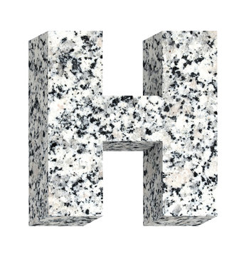 One letter from granite alphabet set isolated over white. Computer generated 3D photo rendering.