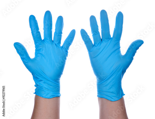 Fotografia, Obraz Hands of a medic wearing a blue latex gloves