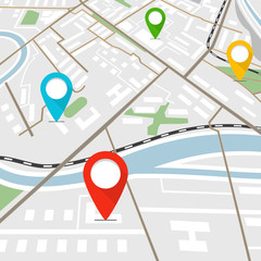 Poster - Abstract city map with color pins