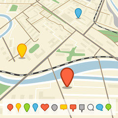 Aufkleber - Abstract city map in perspective with different color pins