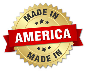 Wall Mural - made in America gold badge with red ribbon