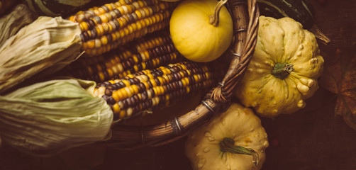 Wall Mural - corn and small pumpkins