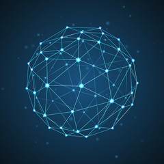 Aufkleber - Abstract vector sphere. Futuristic technology wireframe mesh polygonal element. Connection Structure. Geometric Modern Technology Concept. Digital Data Visualization.